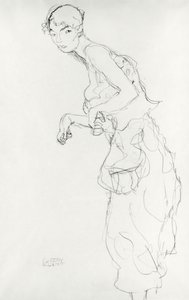Woman with Bloomers Looking to the Left, ca. 1916-17 (blyant og farveblyanter på papir) af Gustav Klimt